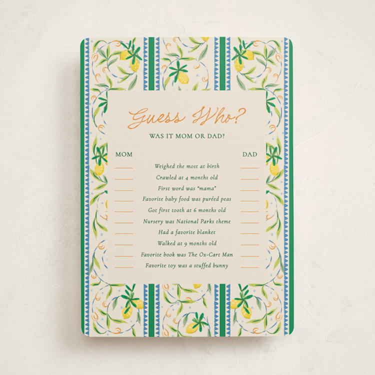 "Petit Lemon" - Baby Shower Game Cards in Cinque Terre by Jackie Crawford - Front