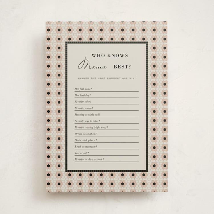 "Bebe Bistro" - Baby Shower Game Cards in Blush by Sierra Lee - Front