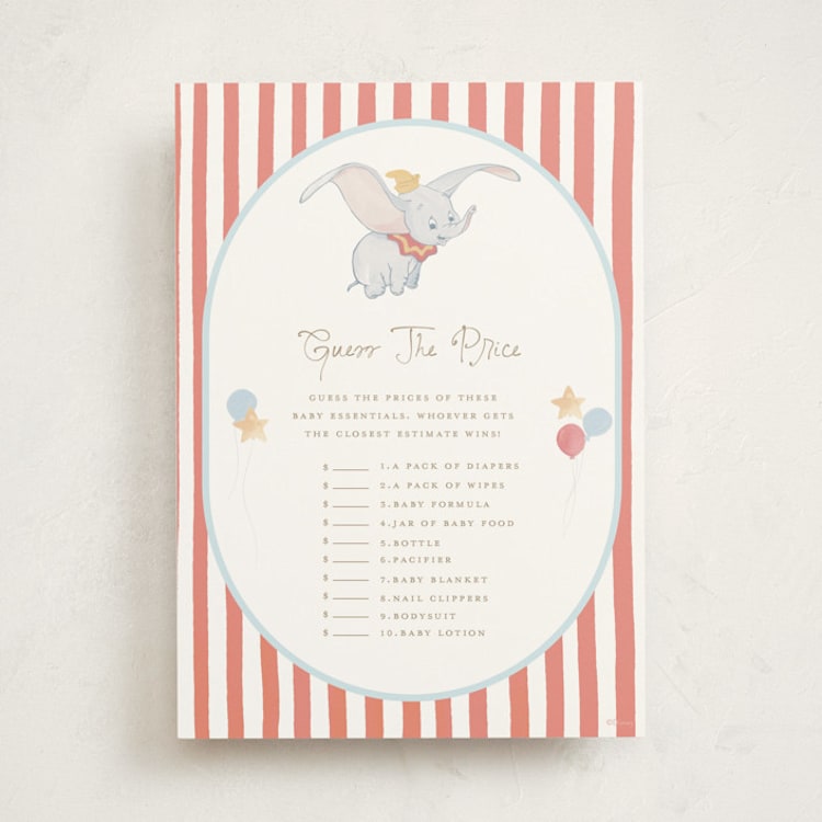 "Disney's Dumbo Come One Come All" - Baby Shower Game Cards in Pearl by Teju Reval - Front