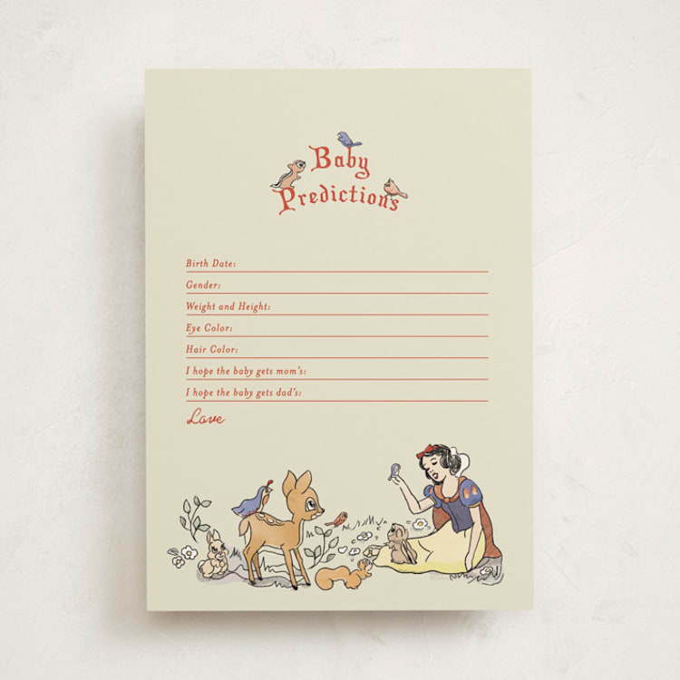 "Disney's Snow White Woodland" - Baby Shower Game Cards in Buttercream by Becky Nimoy - Front