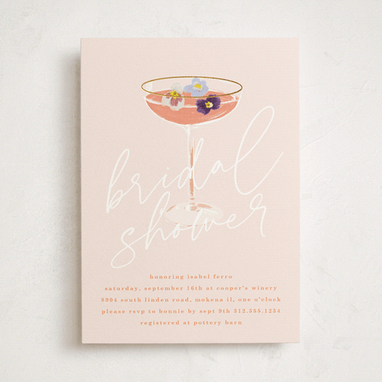 "Flower Cheers" - Bridal Shower Invitations in Blush by Baumbirdy - Front