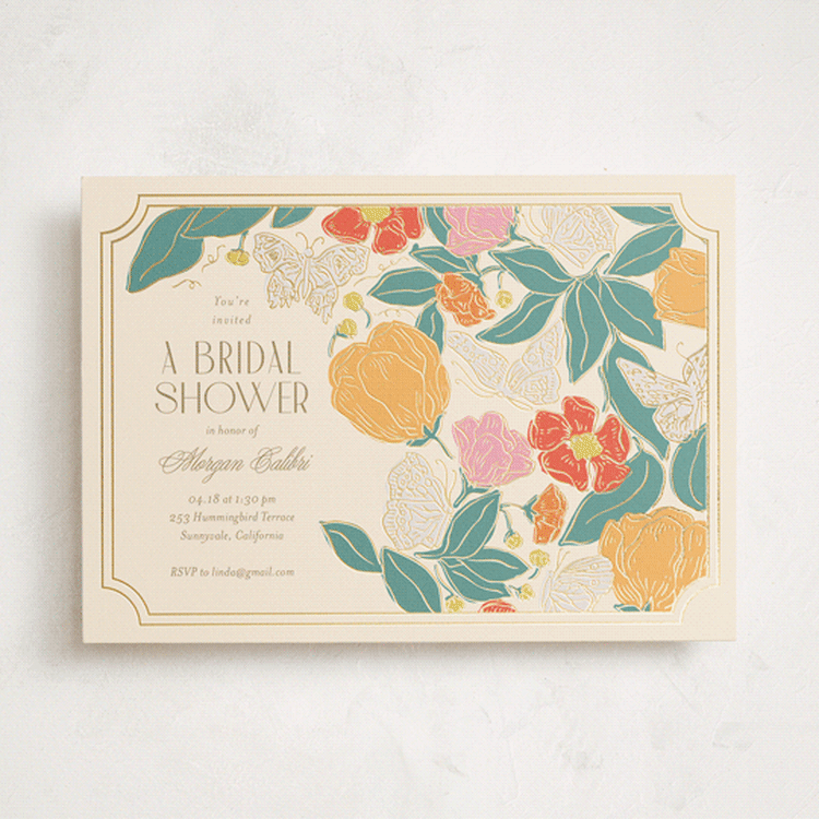 "Gilded Butterfly Garden" - Bridal Shower Invitations in Ivory by Simona Camp - Front