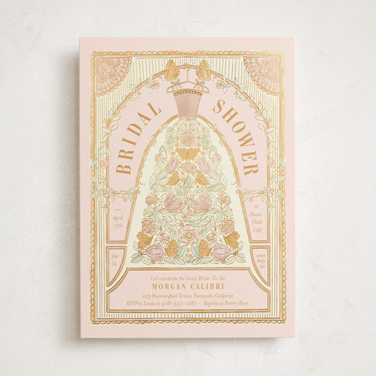 "Gilded Bridal Gown" - Bridal Shower Invitations in Romantic Rose by Simona Camp - Front