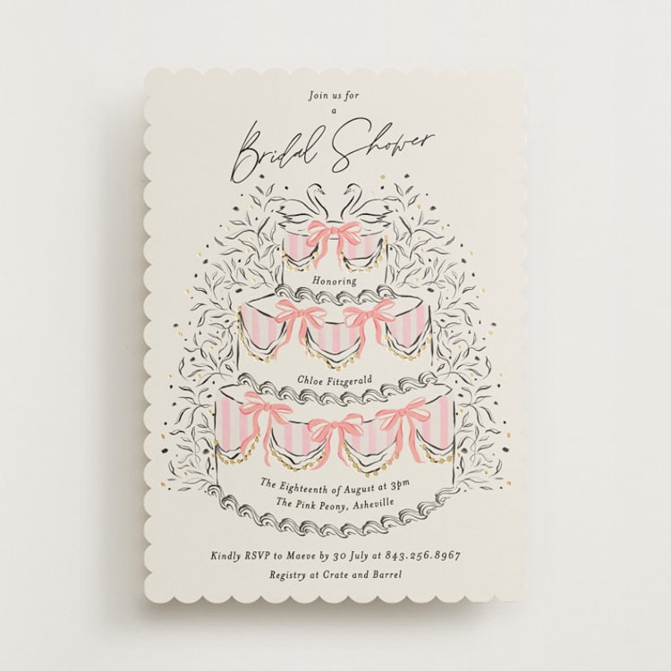 "Sparkling Wedding Cake" - Bridal Shower Invitations in Peony by Jackie Crawford - Front