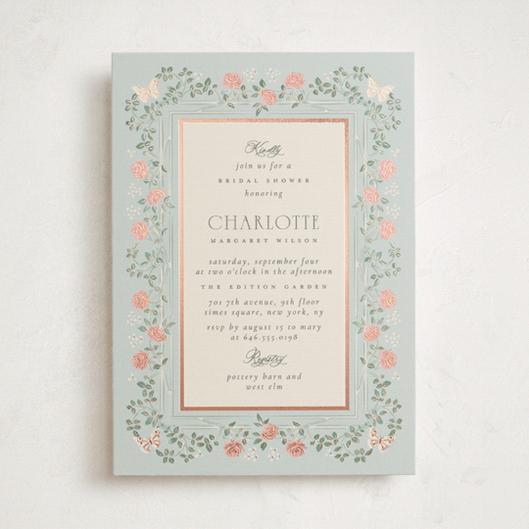 "Parisian Roses" - Bridal Shower Invitations in Antique Sky by Ana de Sousa - Front