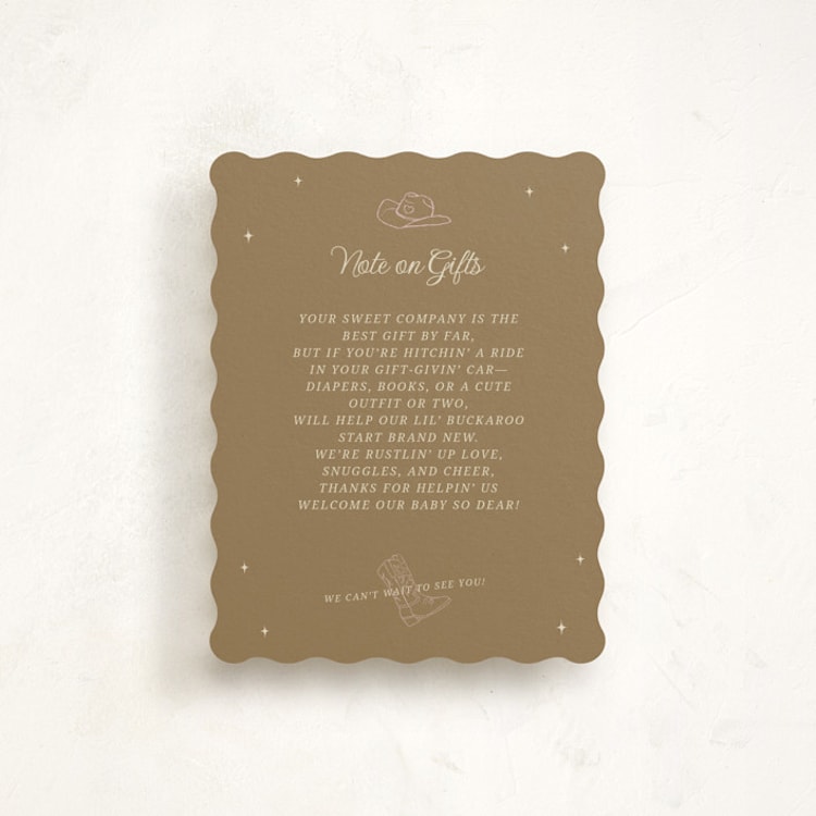 "Cowgirl on the Way!" - Baby Shower Insert Cards in Cocoa by Maggie Daugherty - Front