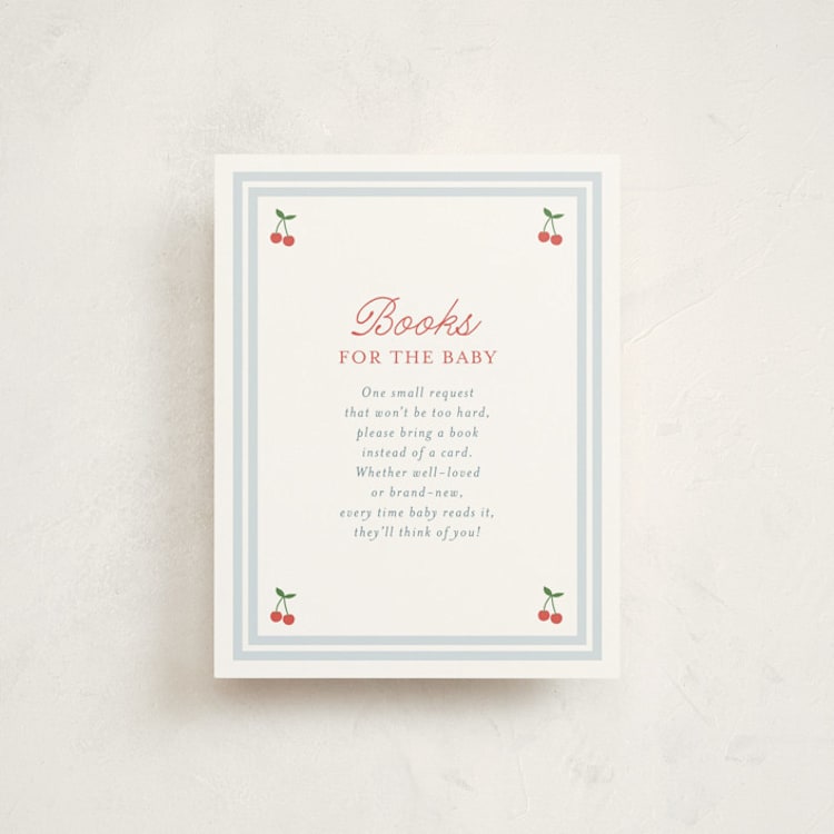 "Cherry Sweet Stripe" - Baby Shower Insert Cards in Sky by Leia Matt - Front