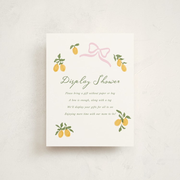 "Lemon and Ribbon" - Baby Shower Insert Cards in Pink Lemonade by Angela Garrick - Front