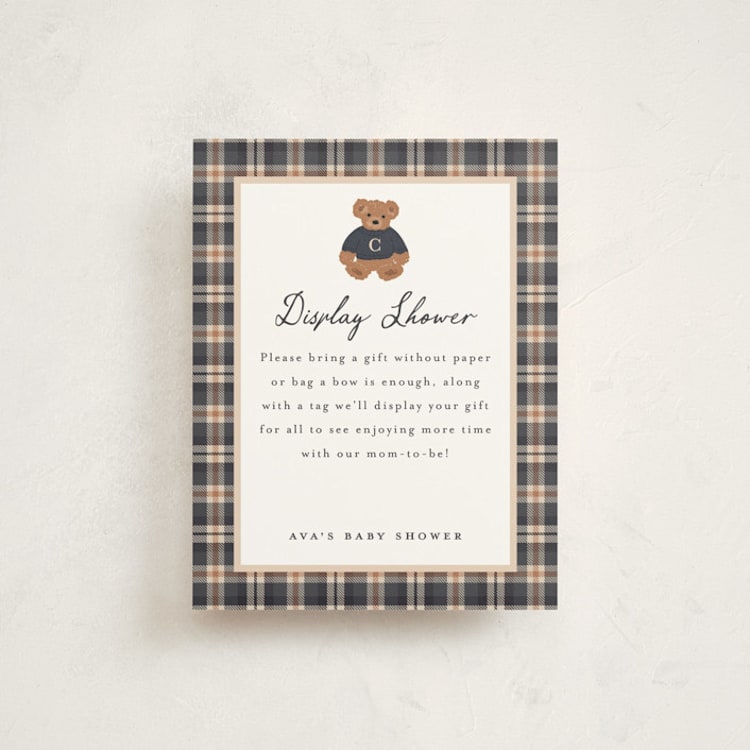"Teddy Bear Monogram" - Baby Shower Insert Cards in Navy by Erin German - Front