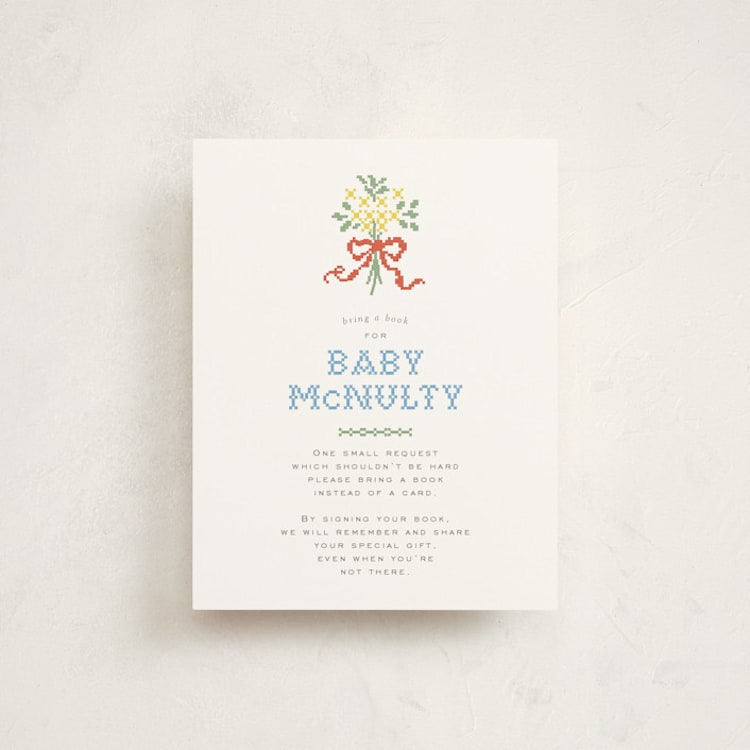 "Cross-Stitched Sampler" - Baby Shower Insert Cards in Rainbow by Erin L. Wilson - Front