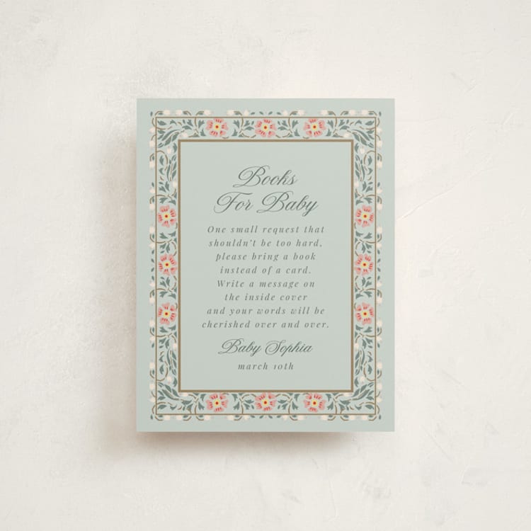 "Little Love Story" - Baby Shower Insert Cards in Sage by Ana de Sousa - Front