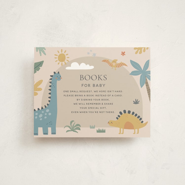 "Baby Dino" - Baby Shower Insert Cards in Tan by Britt - Front