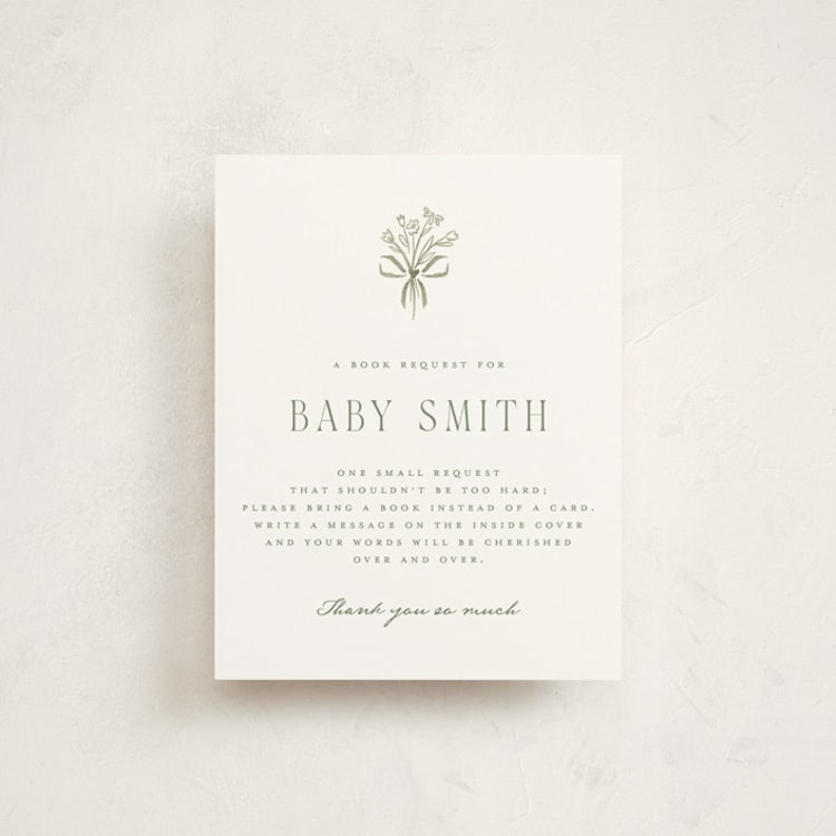 "Adventure" - Baby Shower Insert Cards in Sage by Petra Kern - Front