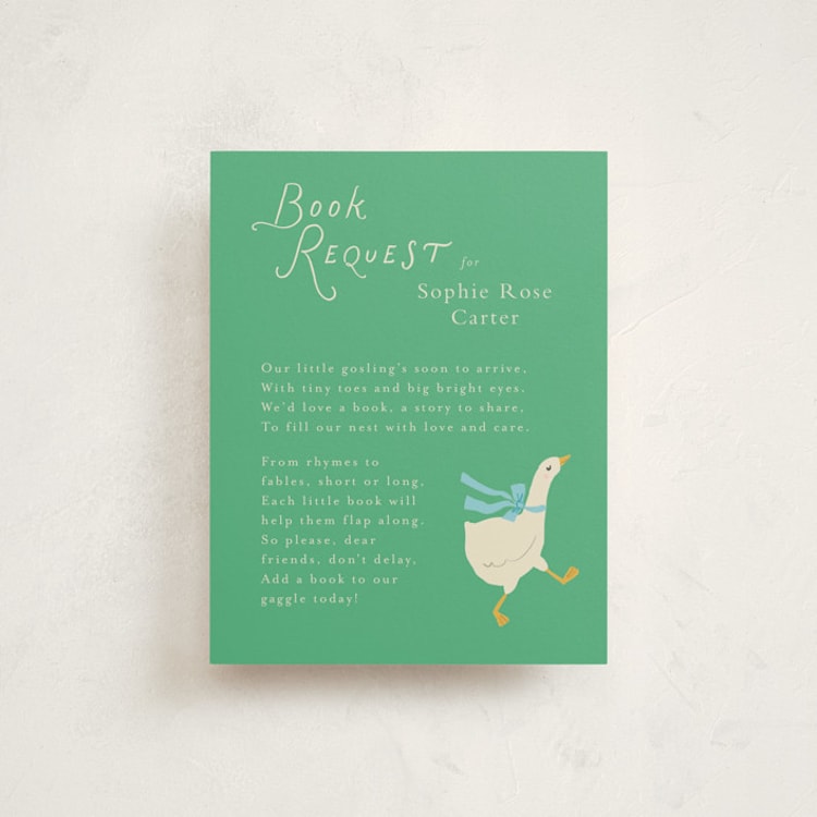 "Goose" - Baby Shower Insert Cards in Sage by Lori Wemple - Front