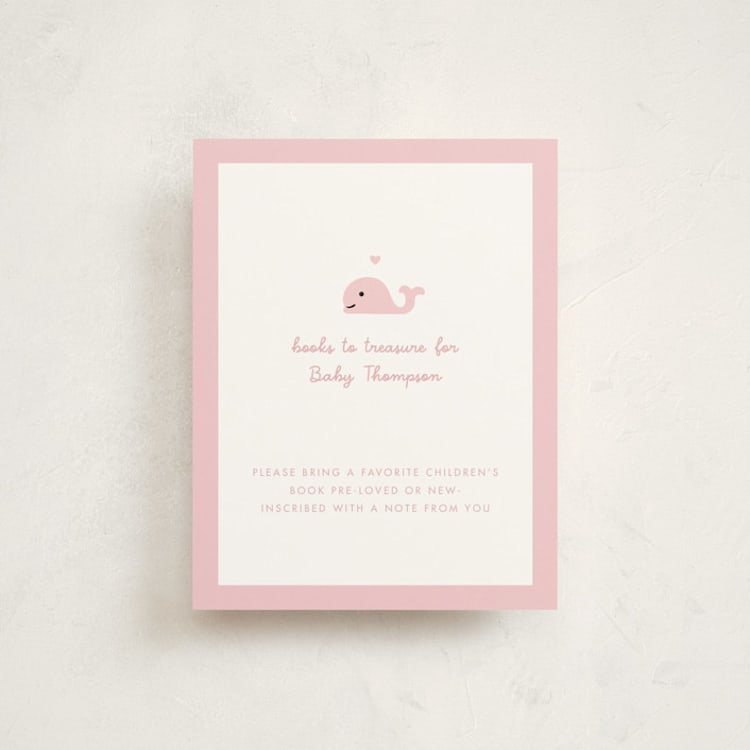 "Baby Whale On The Way" - Baby Shower Insert Cards in Baby Pink by mo kelley - Front