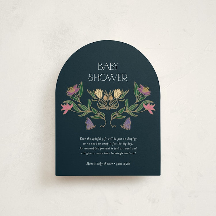 "Gilded Tapestry" - Baby Shower Insert Cards in Midnight Garden by Simona Camp - Front