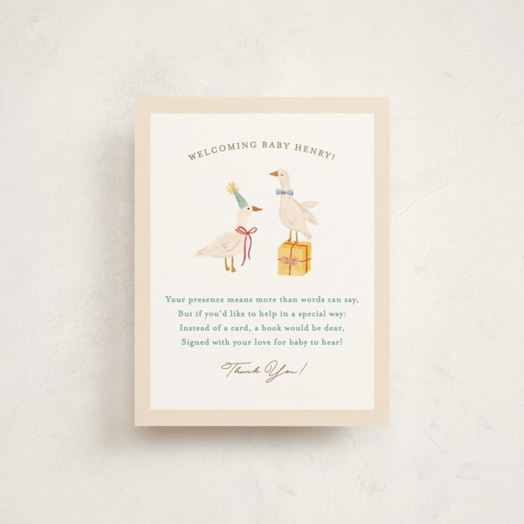 "Honk for Baby!" - Baby Shower Insert Cards in Lemonade by Julie Murray - Front
