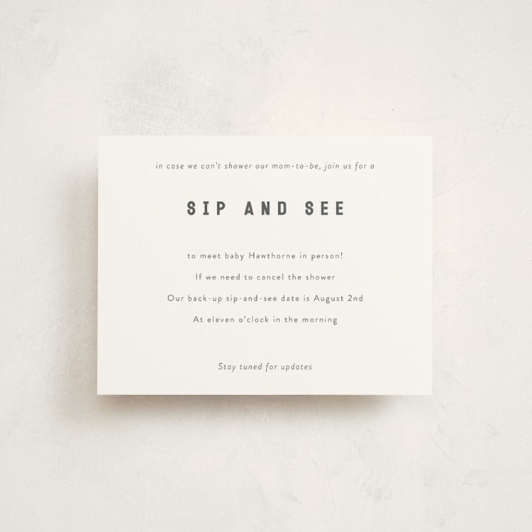 "Sip & See TBD 2" - Baby Shower Insert Cards in Baby Powder by Minted - Front