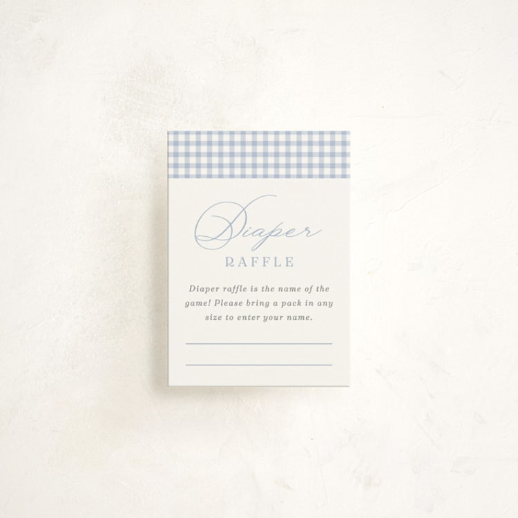 "Gingham Rockinghorse" - Baby Shower Mini Insert Cards in Baby Blue by Olivia Raufman - Front
