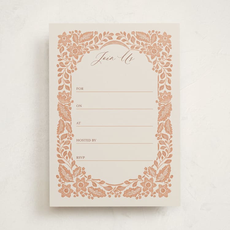"Embroidered" - Fill-in Invitations in Peach Fuzz by Jen Owens - Front