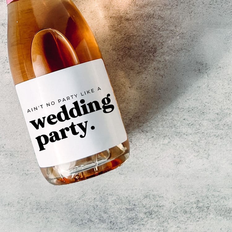 "Bridesmaid Gift Champagne Label | Ain't No Party Like a Wedding Party" - Bottle Labels in white by The Pretty Little Mess