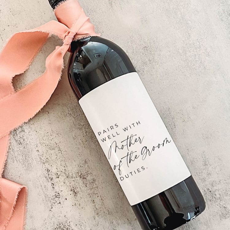 "Mother of the Groom Gift Wine Label | Pairs well with Mother of the Groom Duties" - Bottle Labels in white by The Pretty Little Mess