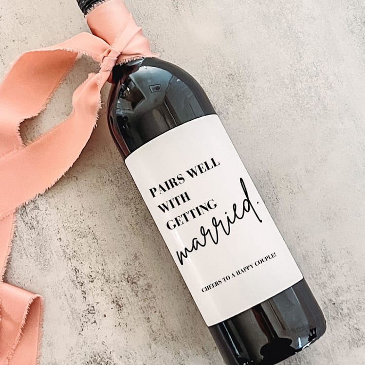 "Engagement Gift | Pairs Well with Getting Married" - Bottle Labels in white by The Pretty Little Mess