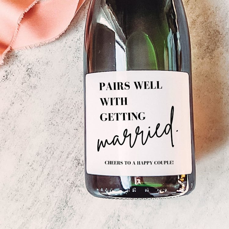 "Engagement Gift | Pairs Well with Getting Married" - Bottle Labels in white by The Pretty Little Mess