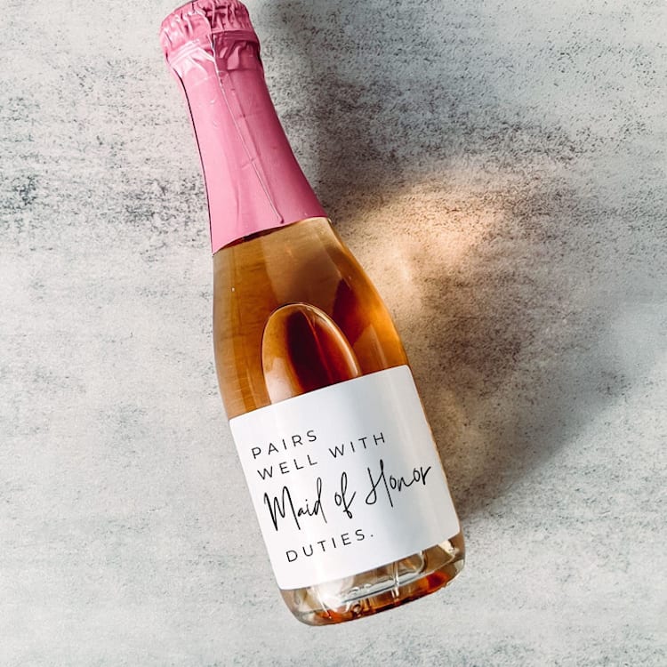 "Pairs well with Maid of Honor Duties Proposal Wine Label" - Bottle Labels in white by The Pretty Little Mess
