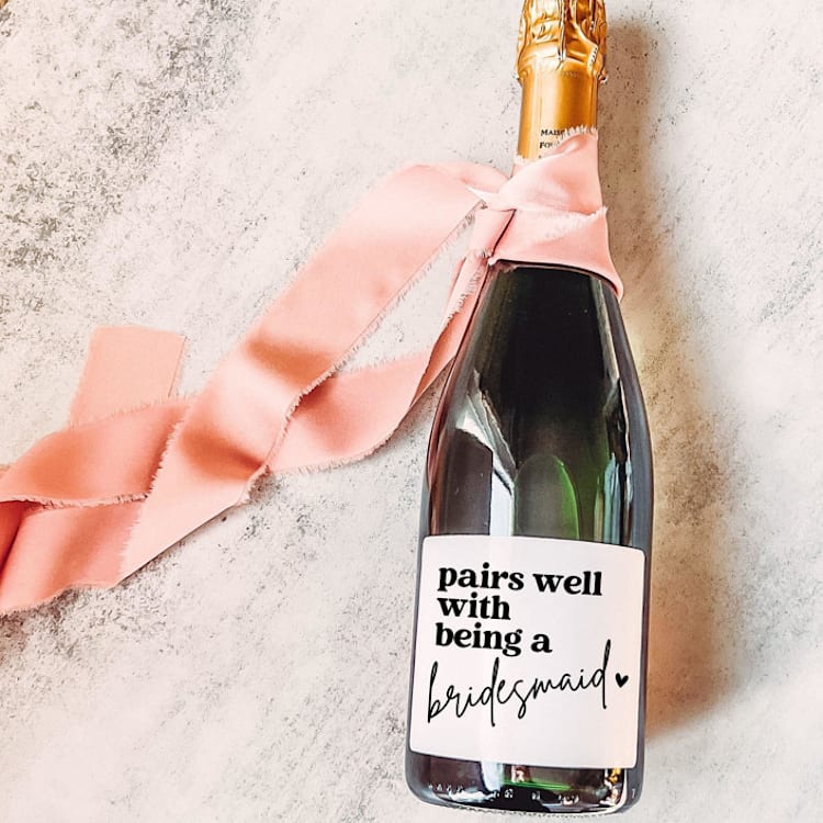 "Bridesmaid Gift Wine Label | Pairs well with being a Bridesmaid" - Bottle Labels in white by The Pretty Little Mess