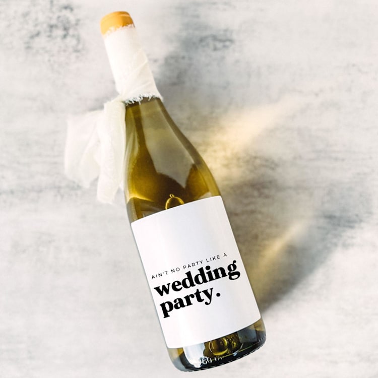 "Bridesmaid Gift Wine Label | Ain't No Party Like a Wedding Party" - Bottle Labels in white by The Pretty Little Mess