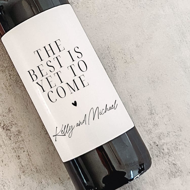 "Personalized The Best is Yet to Come Engagement Gift Wine Label" - Bottle Labels in white by The Pretty Little Mess