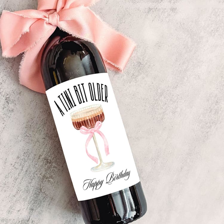 "Birthday Wine Label | A Tini Bit Older | Espresso Martini" - Bottle Labels in white by The Pretty Little Mess