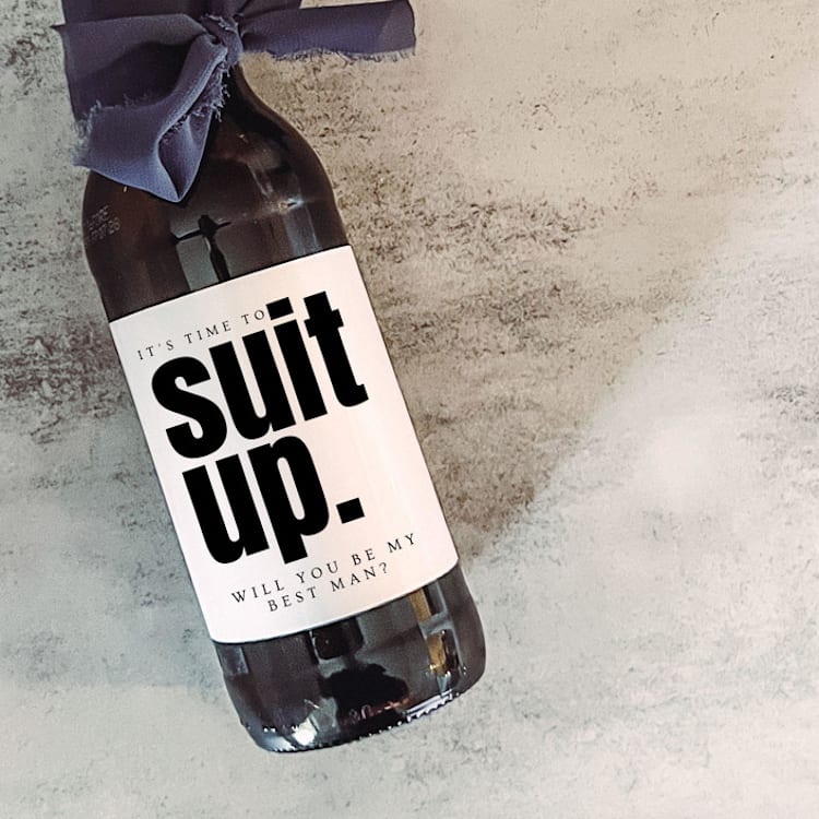 "Set of 6 Best Man Beer Bottle Labels | Suit Up" - Bottle Labels in white by The Pretty Little Mess