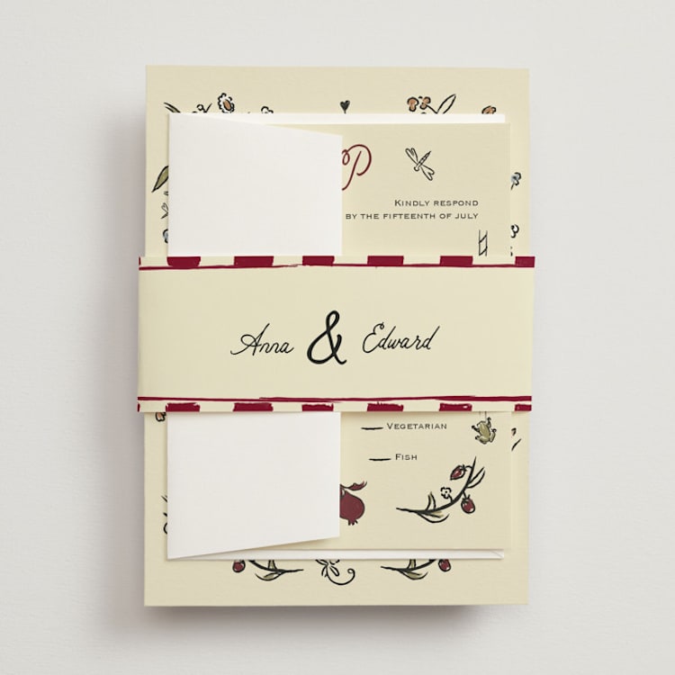 "Love Rests in a Garden" - Belly Bands in Pomegranate by Helena Vitto - Front