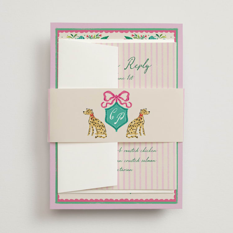 "Whimsical Hand Illustrated Crest" - Belly Bands in Peony by Jackie Crawford - Front
