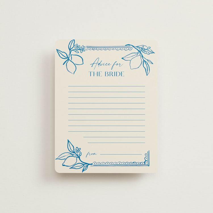 "Mediterraneo" - Bridal Shower Insert Cards in Cobalt by Pati Cascino - Front