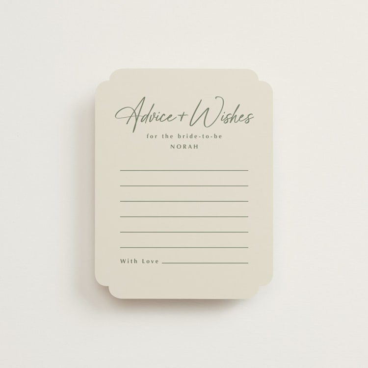"Modern Script" - Bridal Shower Insert Cards in Avocado by Ana Sharpe - Front