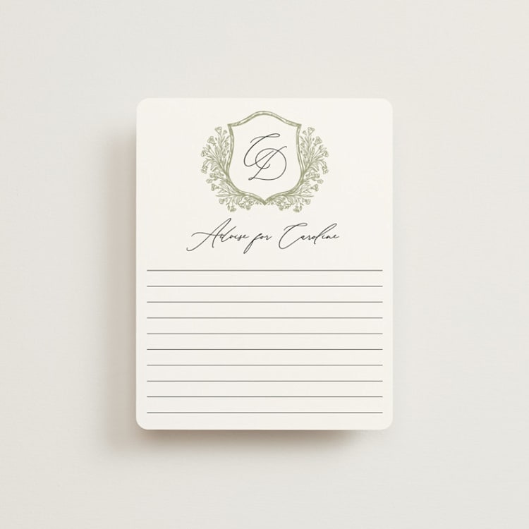 "Traditional Monogram" - Bridal Shower Insert Cards in Olive by Erin Deegan - Front