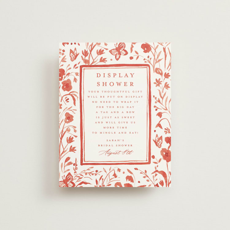 "Romantic Fields" - Bridal Shower Insert Cards in Scarlet by Teju Reval - Front