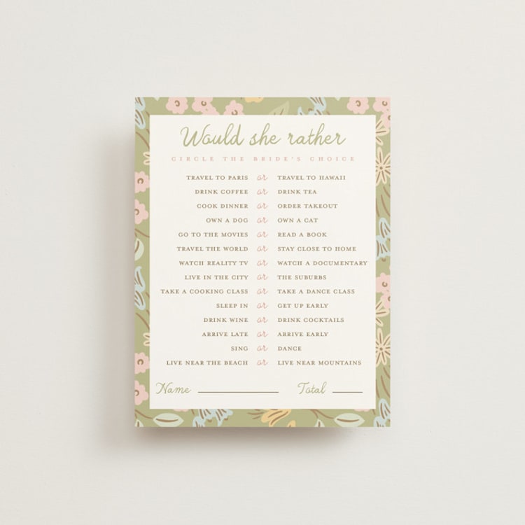 "Libby" - Bridal Shower Insert Cards in Peony by Erin German - Front