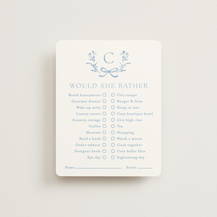 "Emmaline" - Bridal Shower Insert Cards in Bluebell by Kristie Kern - Front