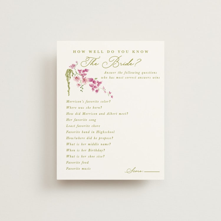 "Cascading Florals Branch" - Bridal Shower Insert Cards in Chartreuse by Tamara Hilje - Front