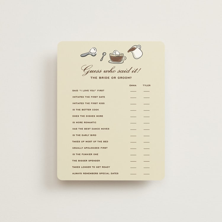 "Espresso" - Bridal Shower Insert Cards in Cream by Jennifer Lew - Front
