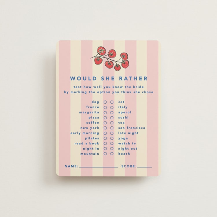 "Cena" - Bridal Shower Insert Cards in Peony by Creo Study - Front