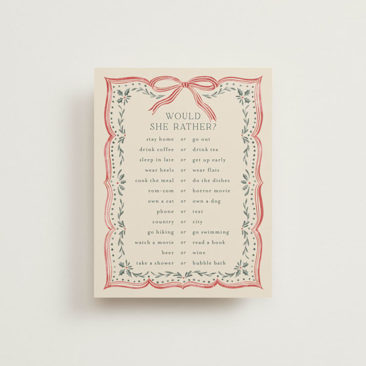 "Ribbon Stripe Holiday" - Bridal Shower Insert Cards in Eggnog by Chris Griffith - Front