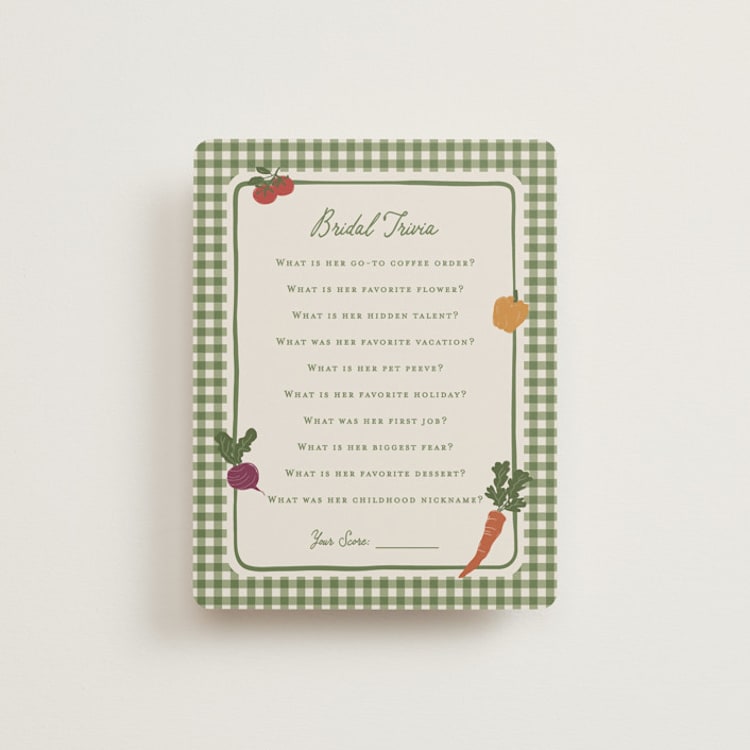 "Farmers Market" - Bridal Shower Insert Cards in Moss by Kelly Watkins - Front