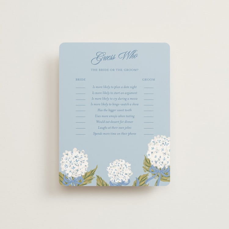 "Hydrangea bow bouquets" - Bridal Shower Insert Cards in Blue Bell by Jackie Crawford - Front