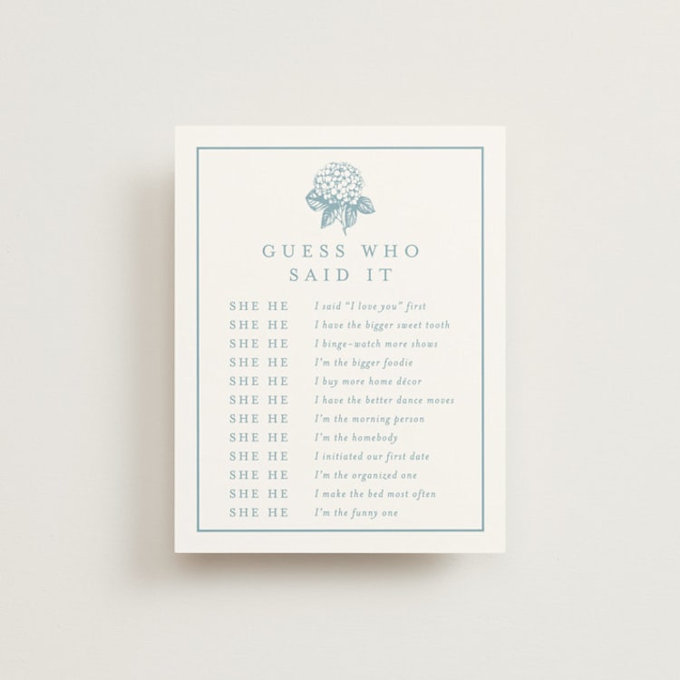"Hydrangea Bloom" - Bridal Shower Insert Cards in Seaside by Stacey Meacham - Front
