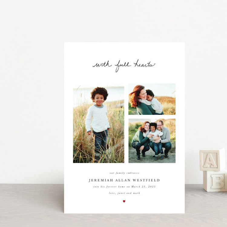 "With Full Hearts" - Birth Announcements in Charcoal by Lisa Assenmacher - Front